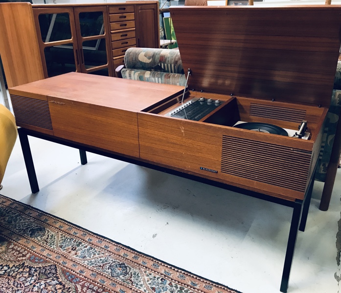Blaupunkt Arizona mid-century stereo­konsol/møbel af teak og pulverlakeret stel - eftertragtet mid-century sterokonsol/møbel