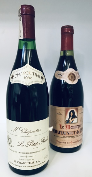 M. Chapoutier La Petite Ruche Crozes-Hermitage (1982) samt Le Monarque Châteauneuf-Du-Pape (1978)