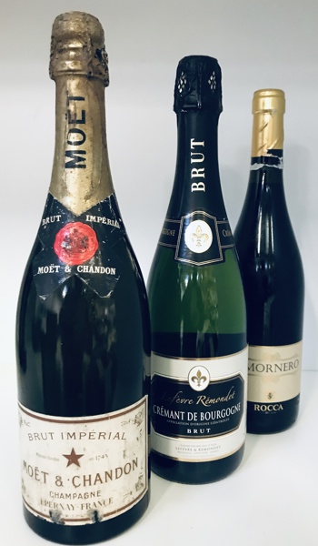Moët & Chandon Brut Imperial Epernay-France, Lefèvre Rémondet Crémant Brut De Bourgogne samt Amornero Rocca Salento Rosso 