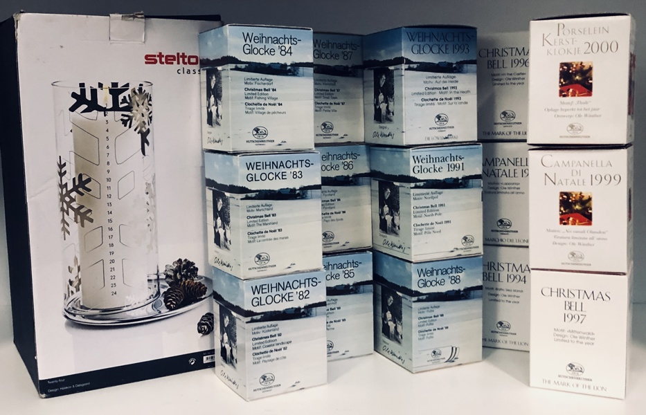 15 Årsklokker af Ole Winther for  Hutschenreuther samt Stelton kalenderstage