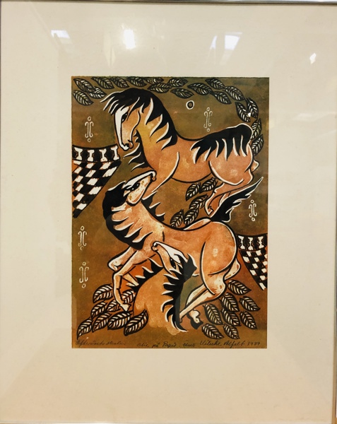 Maleri: 'Efterårets Heste' skabt af Vibeke Alfelt (f. 1934)