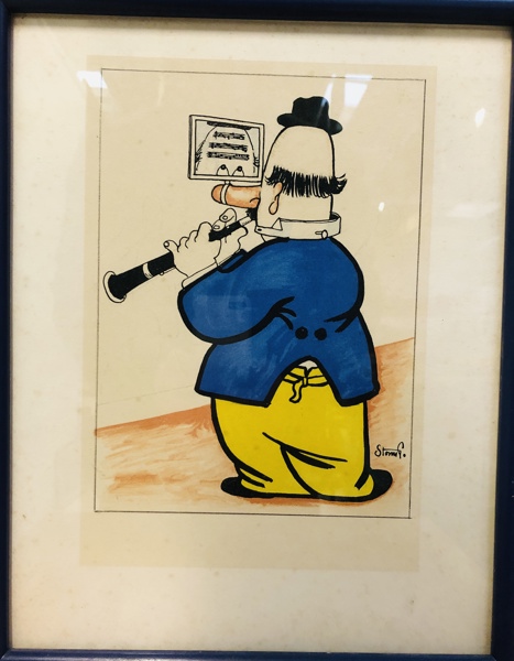 Robert Storm Petersen: koloreret litografi monteret i ramme m. passepartout