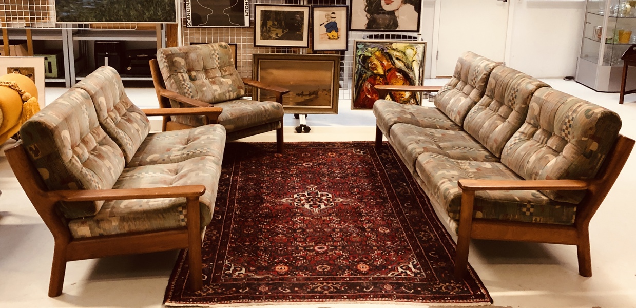 Art Deco sofagruppe bestående af 3-pers sofa, 2-pers sofa samt lænestol