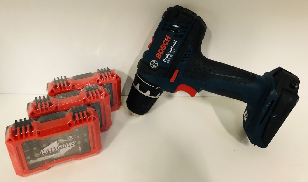 Bosch Professional GSR 18-2-Li bore/skruemaskine m. 3 stk. Mitsutomo 32 dele bitsæt (H 124/25)