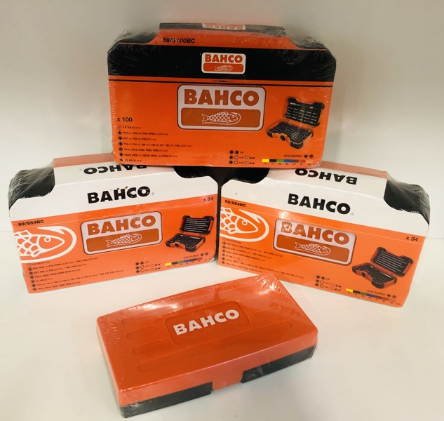 Bahco SL25 topnøglesæt m. 25 dele, 59/S100BC bitssæt m. 100 dele samt 2 stk. 59/S54BC bitssæt m. 54 dele (H 124/25)