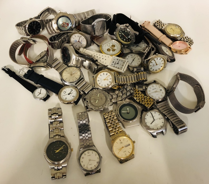Stor samling af armbåndsurer (29 enheder) - herunder Casio, Inex og London m.fl.