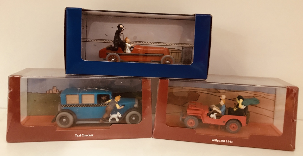 Samling af  af Tintin modelbiler (3 enheder), fremstår som ny og i original emballage 