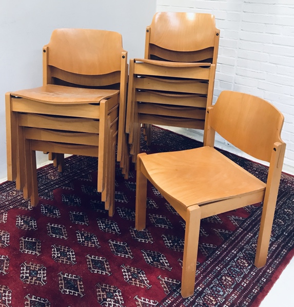 10 Vintage Mid-Century/Space Age stabelstole i bøgetræ – fremstillet ved Kusch + Co 