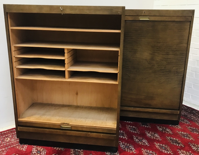 2 Mid-Century arkiveskabe med jalousi, fremstillet af Ekawerk Horn (Lippe) (ca. 1950’erne) - nøgle medfølger samt kopi af original salgsmateriale 