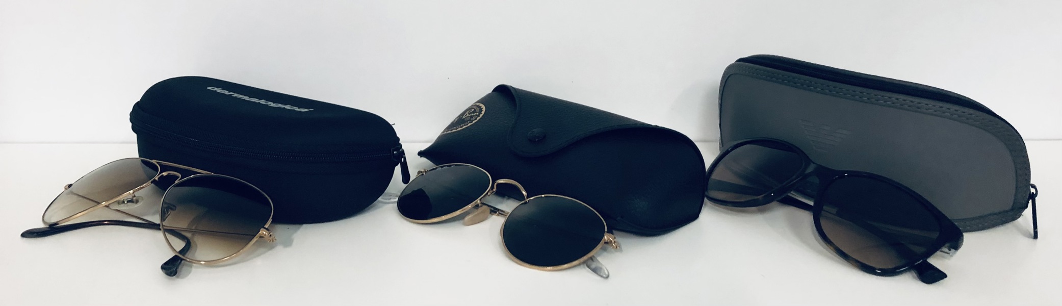 Rayban Round Metal (RB3447) solbriller m. etui, Rayban Aviator Gradient (RB5814) solbriller samt Emporio Armani (EA4025) solbriller (B 238, 412, 433/24) 