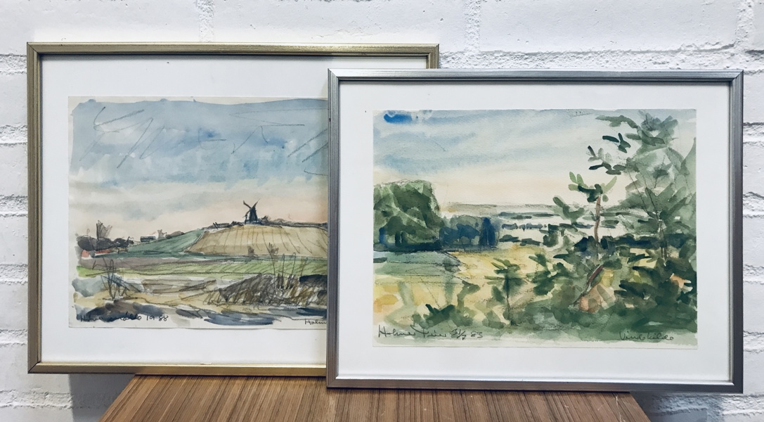 2 Akvareller skabt af Niels Holmer Trier (1916-1999) - dateret 1983 samt 1983