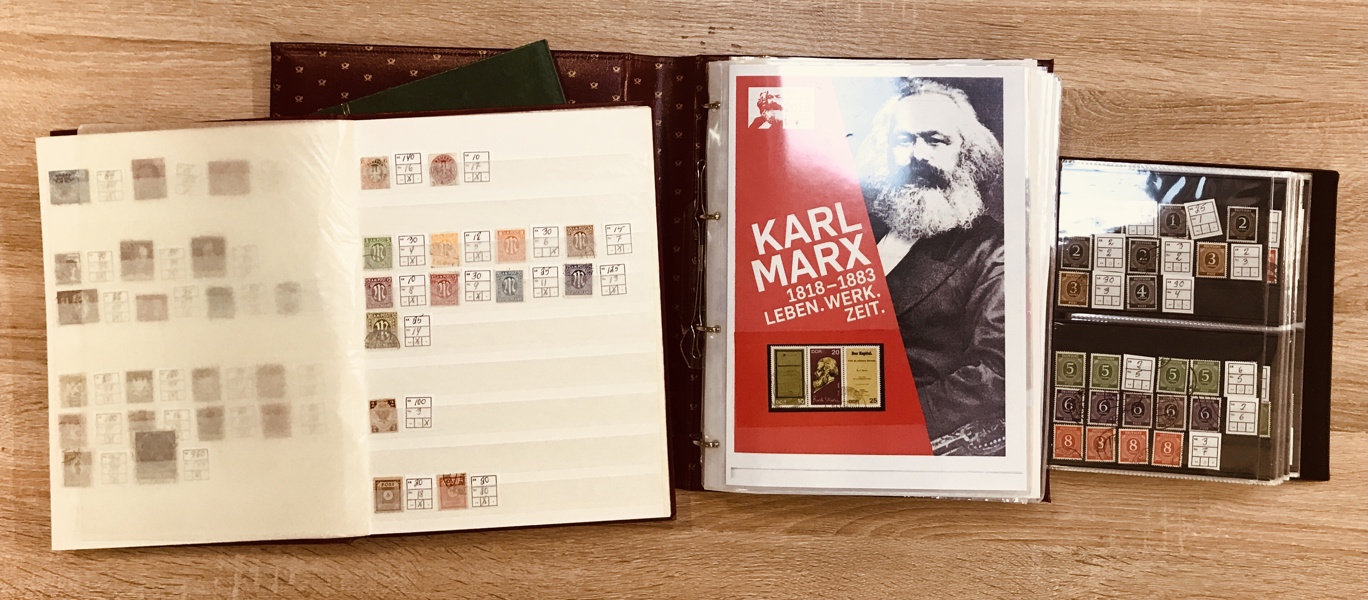 Frimærker: 4 mapper m. Tyskland (mange gode) samt Karl Marx 