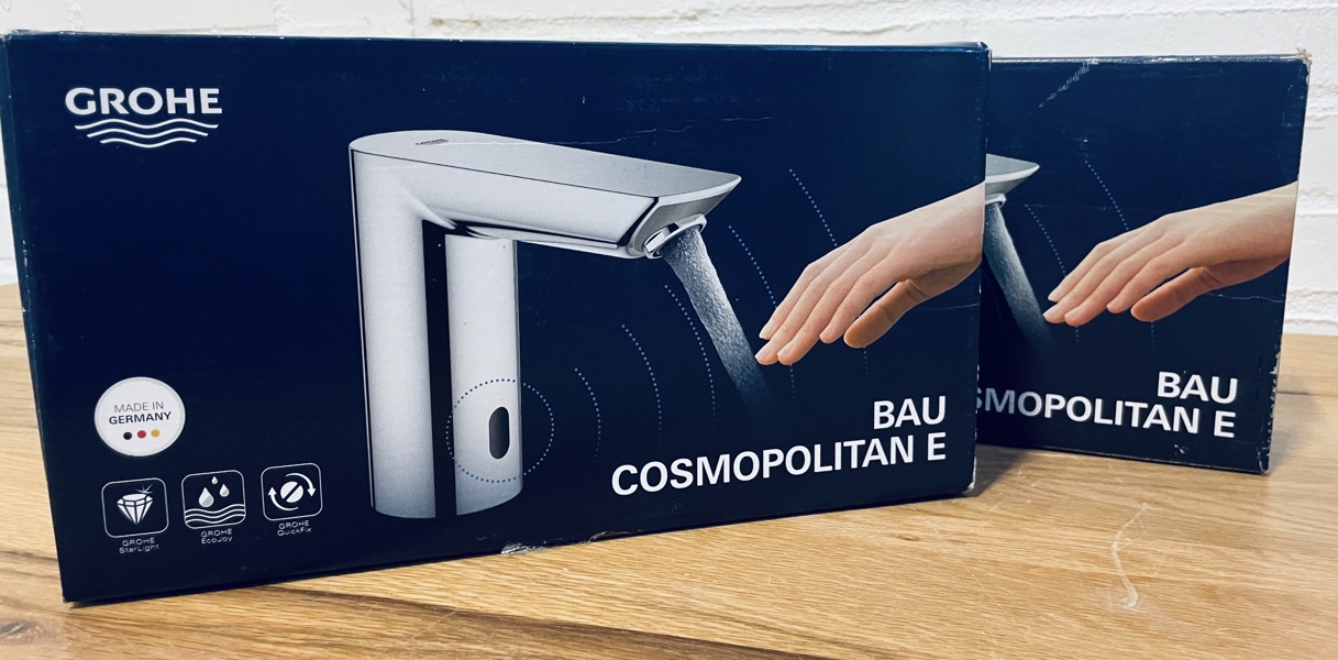 2 Grohe Bau Cosmopolitan E (krom) berøringsfri håndvaskarmaturer (P 410/24)