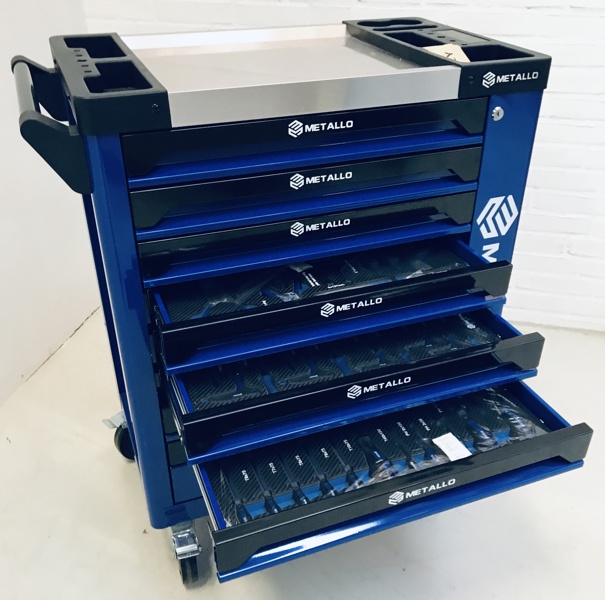 Metallo XXL værkstedsvogn m. 7 skuffer og værktøj (256 dele)