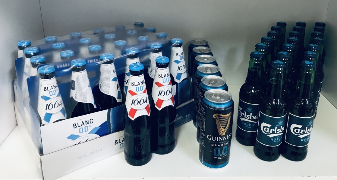 +M: Stort parti alkoholfri øl (52 enheder) - herunder Carlsberg Nordic, Guinness Draught 0.0 samt Kronenbrourg 1664 Blanc 0.0