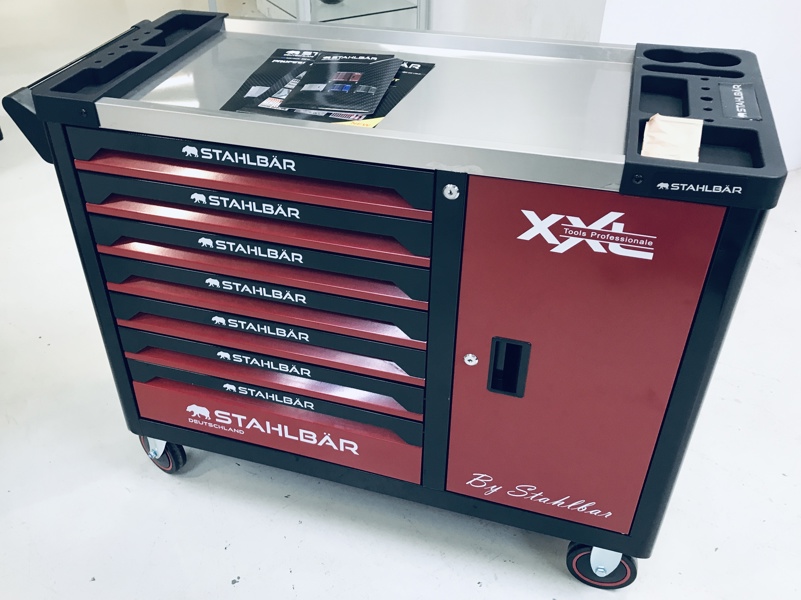 +M: Stahlbär Jumbo XXL Tools Professionel værkstedsvogn m. 7 skuffer, skab og værktøj (256 dele)