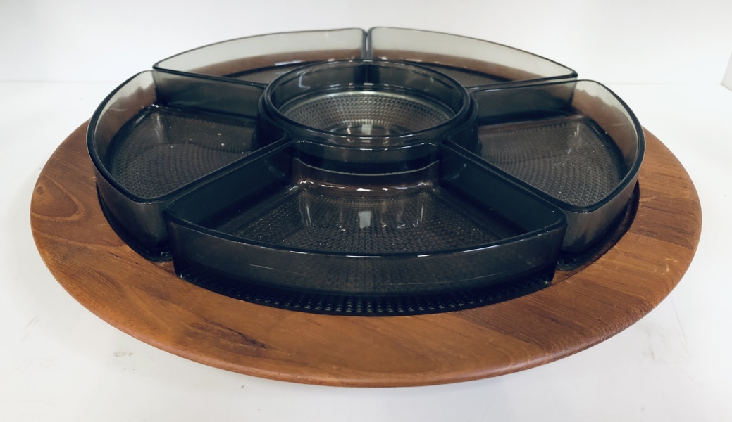 Digsmed kabaretfad udført i teak og røget glas (35cm)