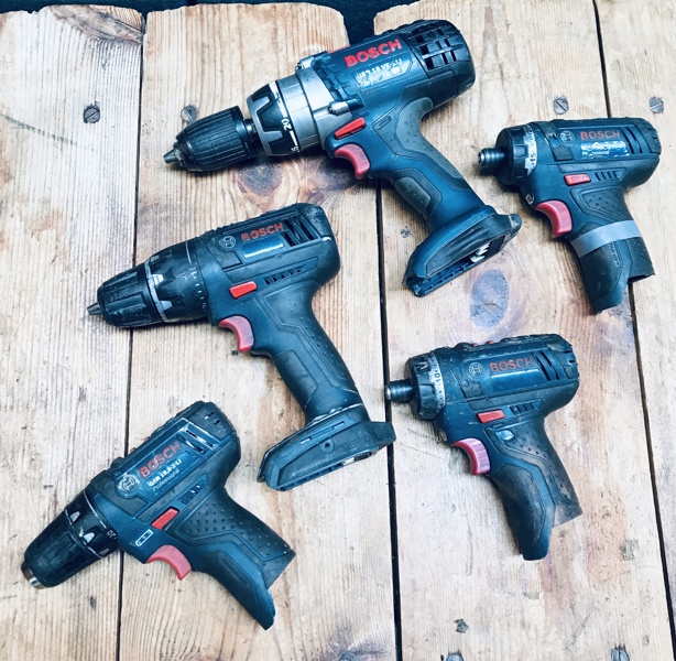 Bosch Professional (Akku) GSR 18 VE-2 Li boremaskine, GSR 18 V-21 boremaskine, GSR 10,8 Li skruemaskine samt 2 stk.