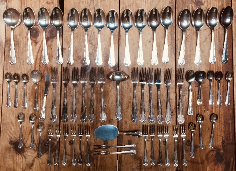 Samling af dansk sølvbestik (plet) - CJS Prima Sølva (49 enheder)