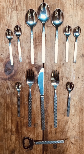 Samling af dansk sølvbestik (plet) - model Pepita fra Kronen Sølv og Pletvarefabrik (13 enheder)