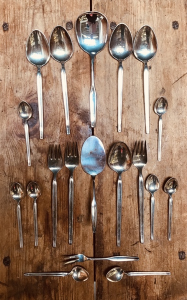 Samling af dansk sølvbestik (plet) - model Galla fra Københavns Ske-Fabrik (19 enheder)