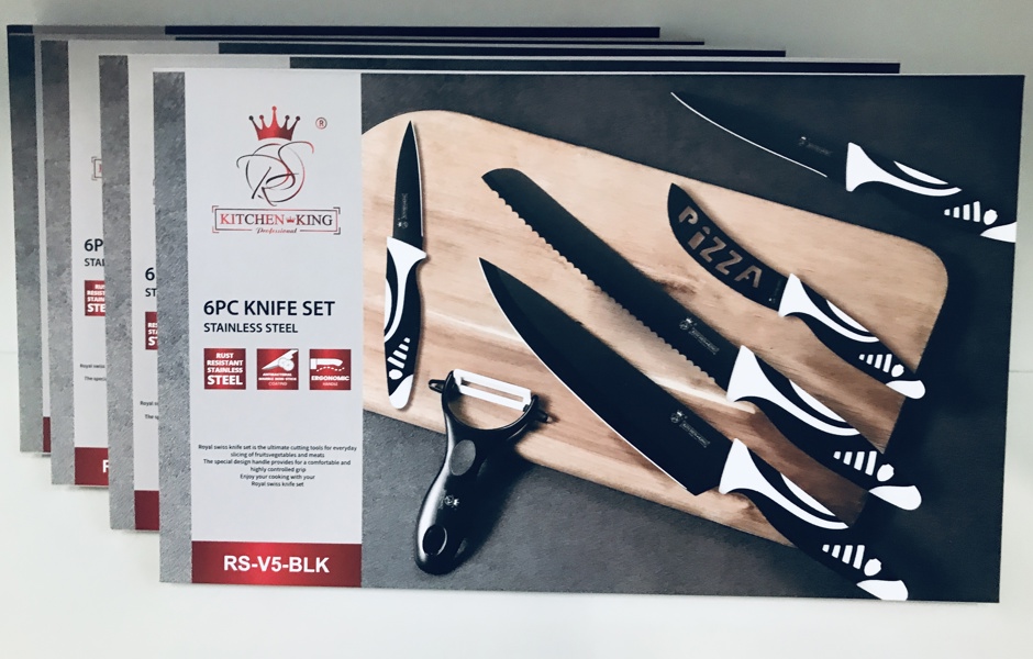 +M: 5 Kitchen King (RS-V5-BLK-W) knivsæt (6 enheder pr. sæt)