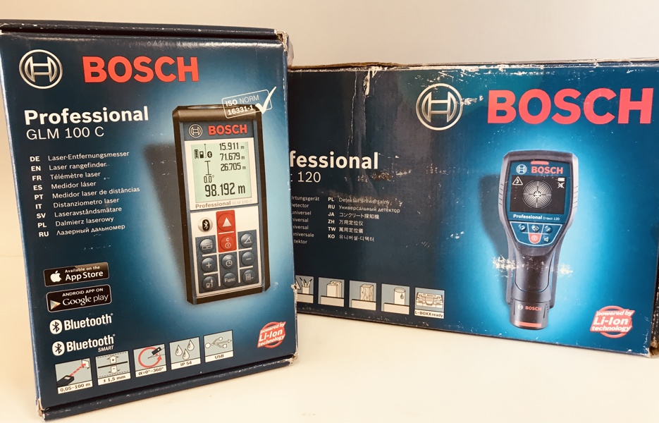Bosch Professionel GLM 100 C laserafstandsmåler m. bluetooth samt Bosch Professionel D-Tect 120 Universal vægscanner