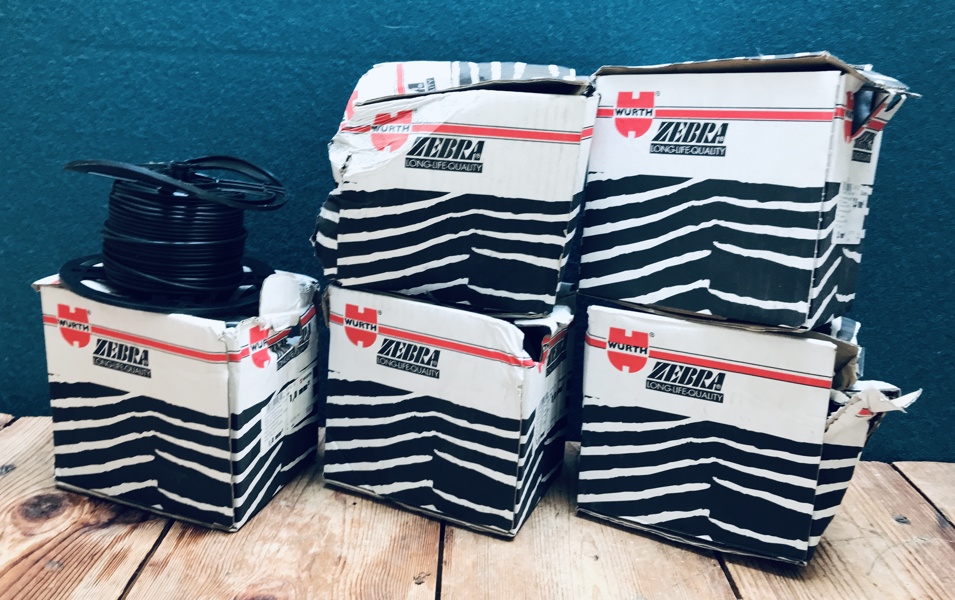 4 Ruller Zebra FLRY 1,0mm² kabler samt 1 rulle Zebra FLRY 2,50mm²