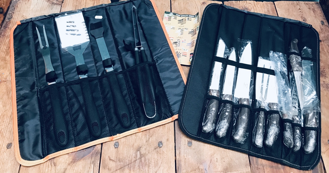 Royal Swiss knivsæt (9 enheder) m. knitaske samt Miyako BBQ-sæt (4 enheder) m. taske