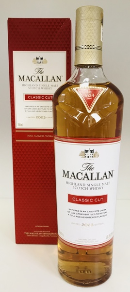 Macallan Highland Single Malt Scotch Whiskey: Classic Cut Limited 2023 Edition (Pear, Almond, Vanilla) m. tilhørende æske 