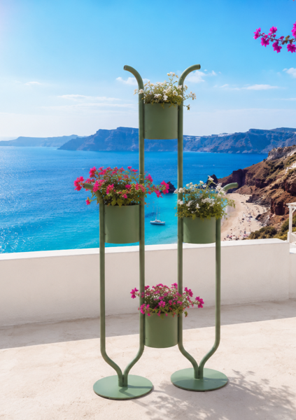 +M: Cayman krukkeopsats/plantestativ m. 4 krukker (dusty olive) fremstillet ved Lexpo Living