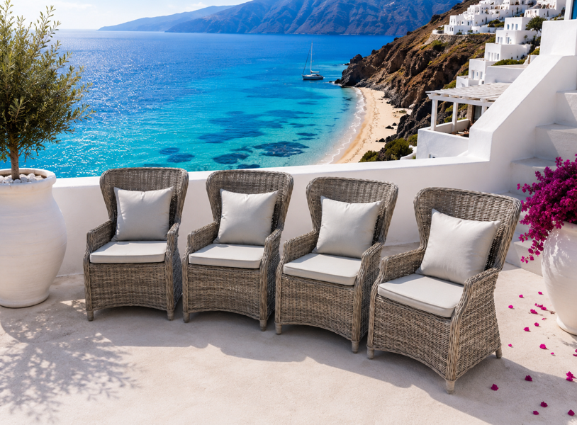 +M: 4 Malibu havestole (polyrattan) m. tilhørende puder, fremstillet for Lexpo Living