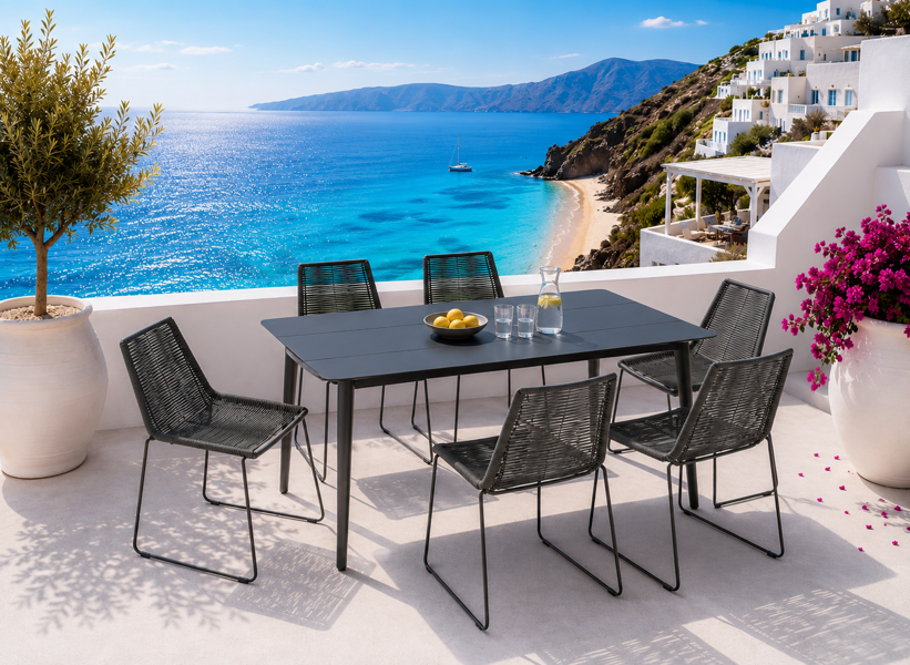 +M: Miami havebord samt 6 Maui havestole, fremstillet for Lexpo Living