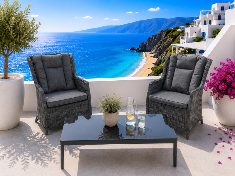+M: Loungesæt (polyrattan) bestående af  2 loungestole m. tilhørende puder samt loungebord, fremstillet for Lexpo Living