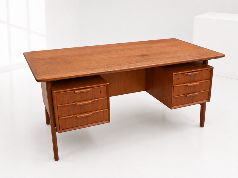 Gunni Omann skrivebord (model 75) af teak, fremstillet ved Omann Juniors Møbelfabrik