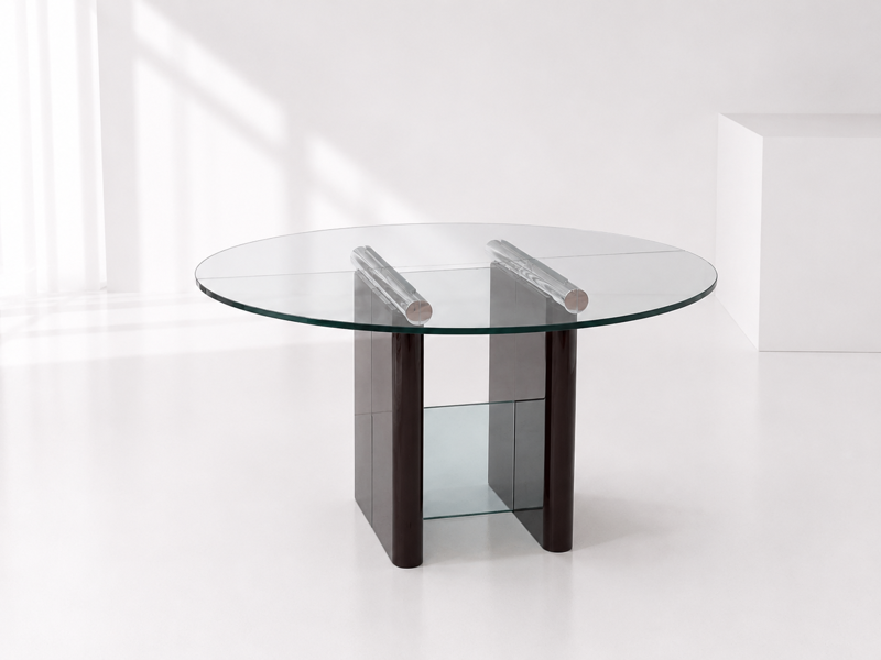 Ronald Schmitt spisebord udført i glas m. 2-delt stel (Ø 125cm)
