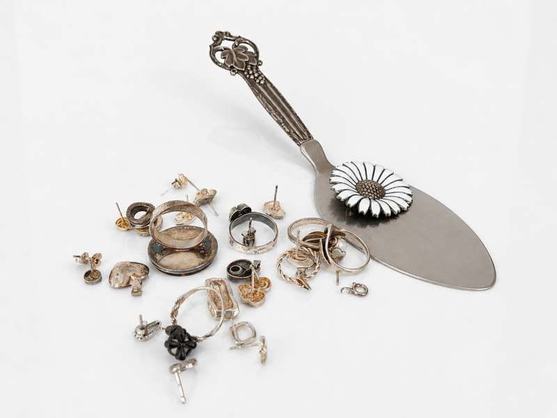 Sølv: Margurit broche, ringe, øreringe, vedhæng, kagespade m.fl. - herunder Viggo Pedersen, W.& S. Sørensen, GIFA, Cohr m.fl. 