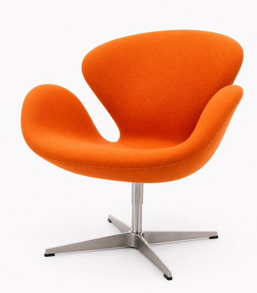+M: Arne Jacobsen (1902-1971): Svanen loungestol i fuldpolstret uldstof m. 4-pas fod , fremstillet hos Fritz Hansen (Å 2026-0212)