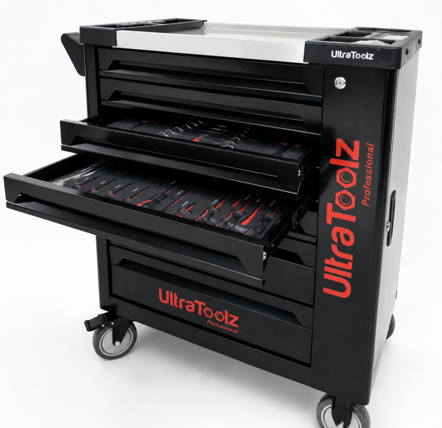 +M: UltraToolz Professional værkstedsvogn m. 7 skuffer og sideskab (419 dele)