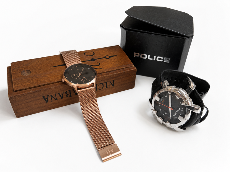 Nick Cabana 'Suit' herre ur (40mm) m. decentral viser - medfølger trææske samt certifikat samt Police Phantom Date (46mm) m. æske