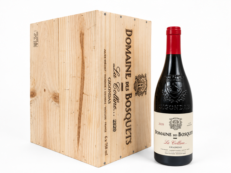 6 fl. Gigondas Réserve Domaine des Bosquets (årgang 2020) - medfølgend trækasse til opbevaring 