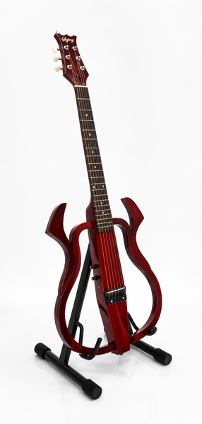 Sojing Air Silent Travel elguitar, fremstillet i USA. Med 2 stk. IMG Stage Line guitarvægophæng.