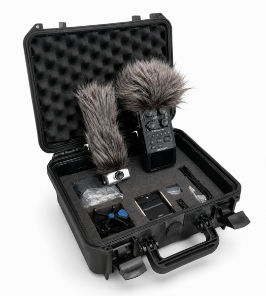 Zoom H6 Handy Recorder bærbar 6-spors multisporsoptager m. Zoom SGH-6 Shotgun Mic, Zoom XYH-t/BLK XY Stereo Mic, Zoom RCH-6 Remote Controller, pelsforruder samt DanDrone hardcase