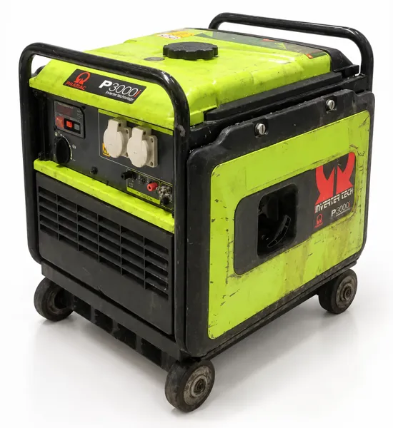 Pramac P3000i invertergenerator monteret på hjul samt i en robust metalramme og med kontrolpanel foran