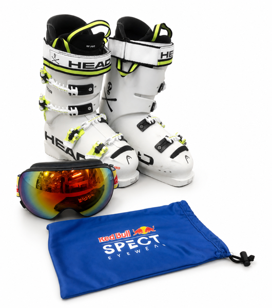 +M: Red Bull Spect Magnetron googles m. Red Snow linse og Cloudy Snow linse samt Head Raptor RS120 HF Pro skistøvler