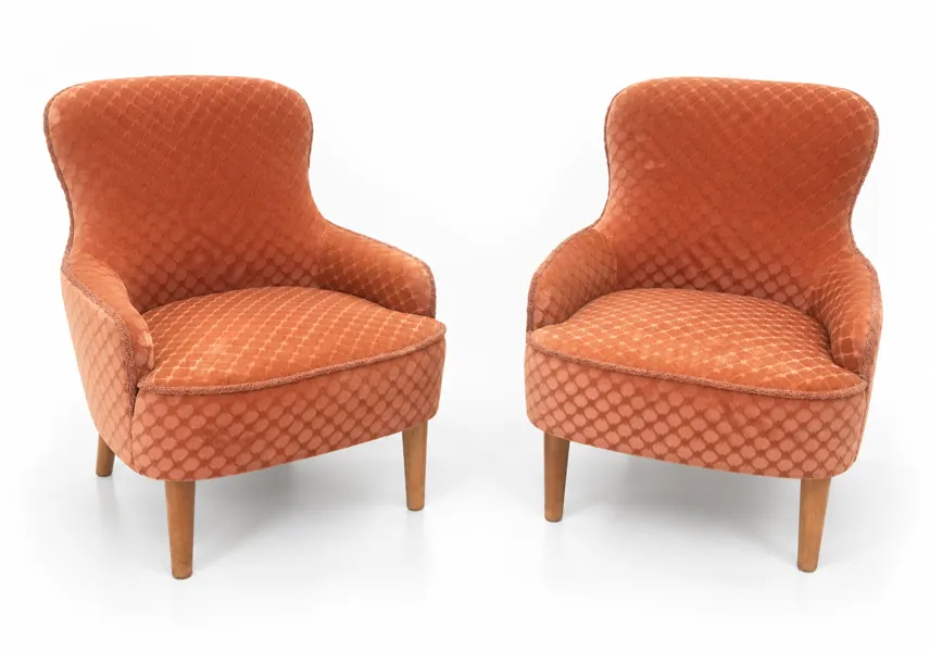 Klassiske mid-century "Emmastole" (lænestole), sandsynligvis produceret i Sverige eller Danmark.